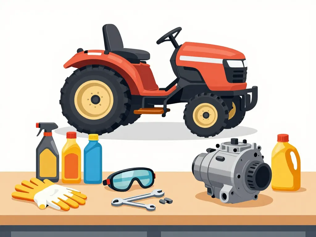 préparer réparation transmission hydrostatique tondeuse garage outils sécurité