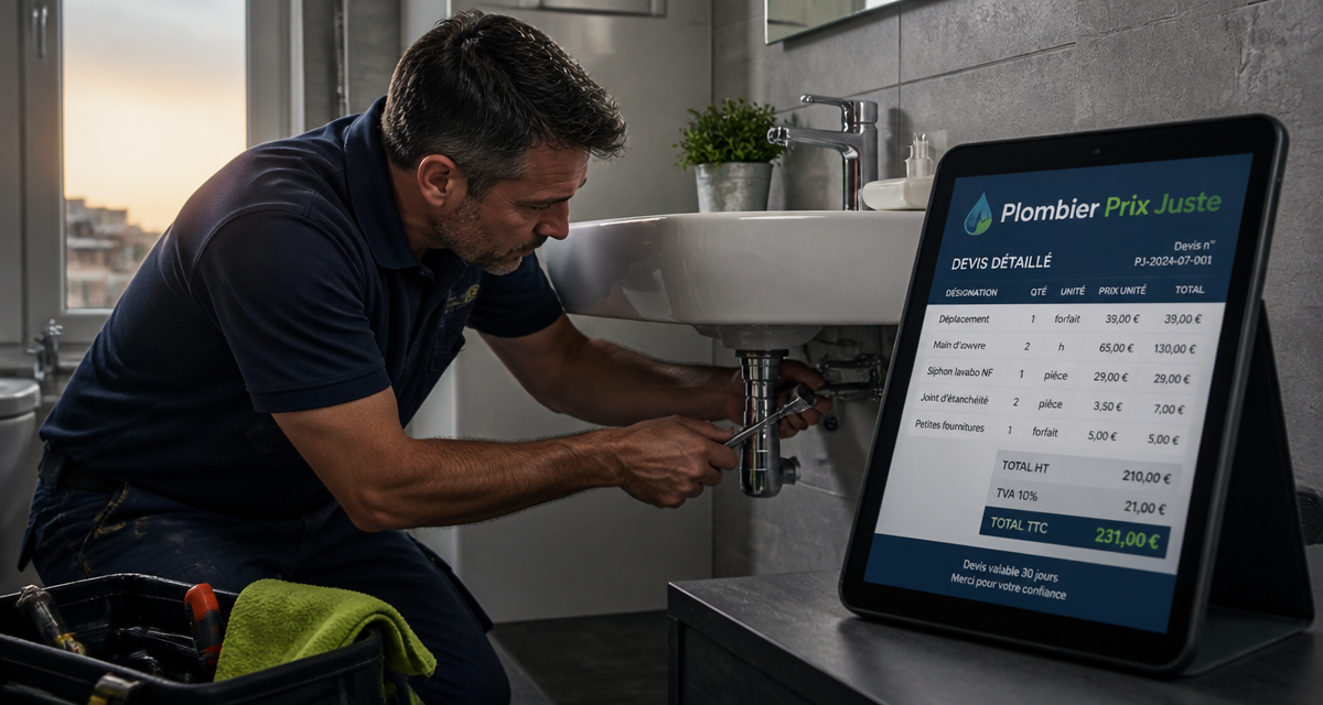 Artisan en 1 clic plombier prix réparant une fuite sous lavabo