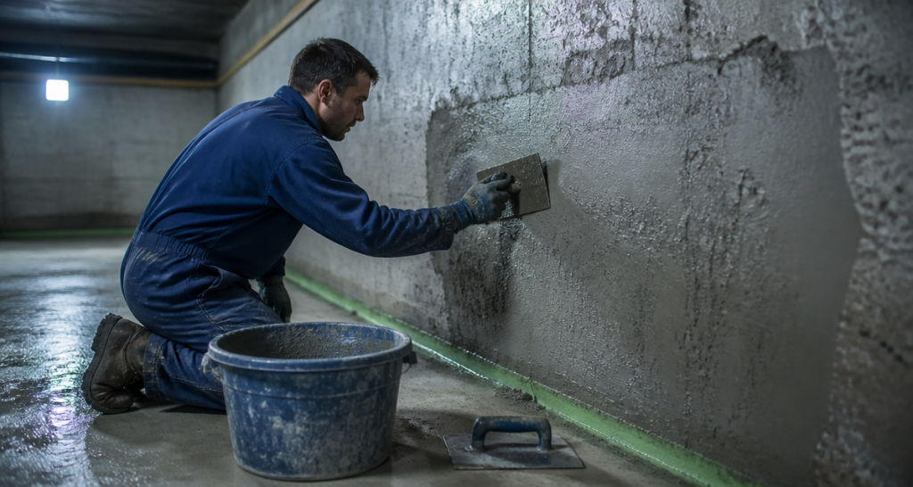 cuvelage mur sous-sol ouvrier enduit