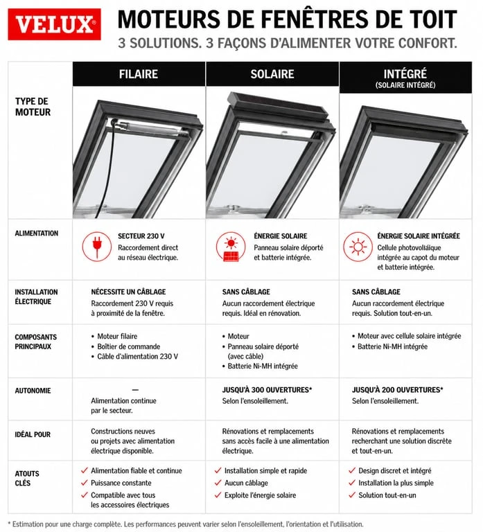 Comparatif des moteurs électriques pour fenêtre de toit Velux