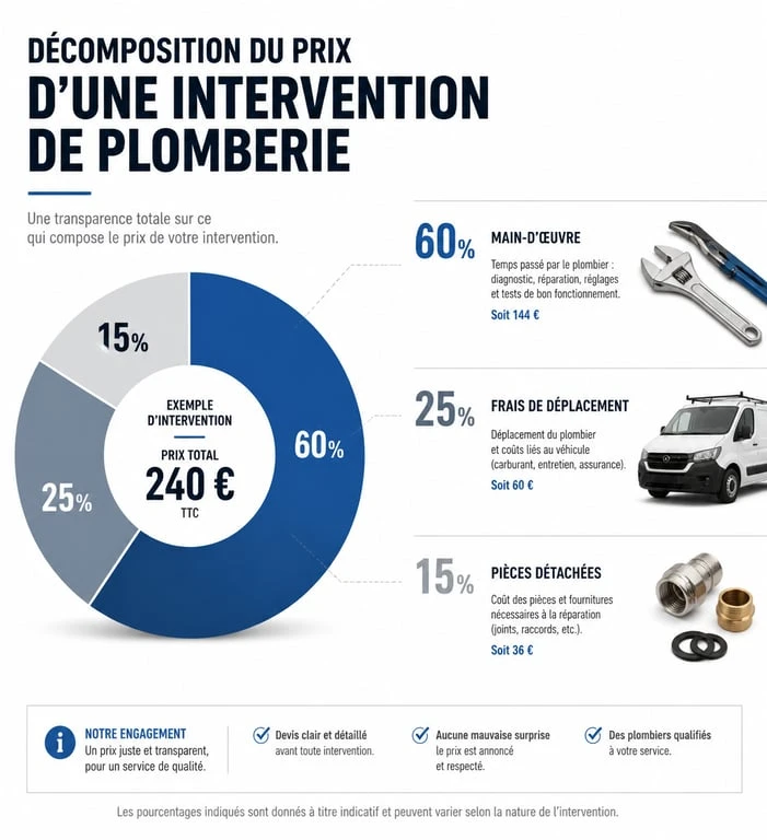Infographie décomposition prix plombier artisan en 1 clic