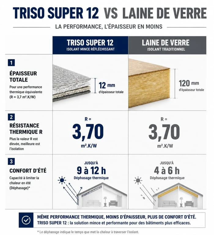 Comparatif technique Triso toiture vs laine de verre pour isolation des combles