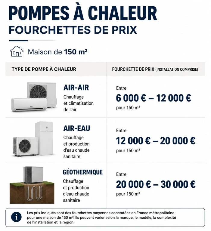 Comparatif des prix des pompes à chaleur pour une maison de 150m2