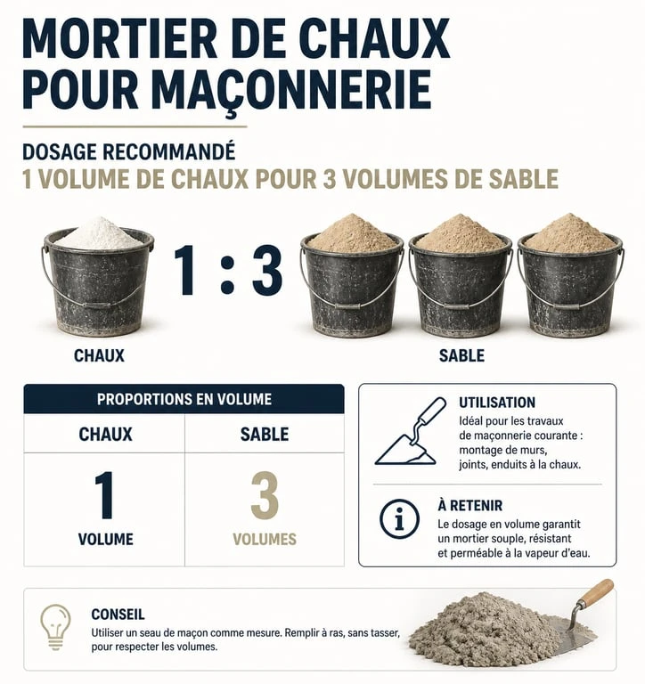 Tableau des dosages de mortier de chaux pour mur en pierre