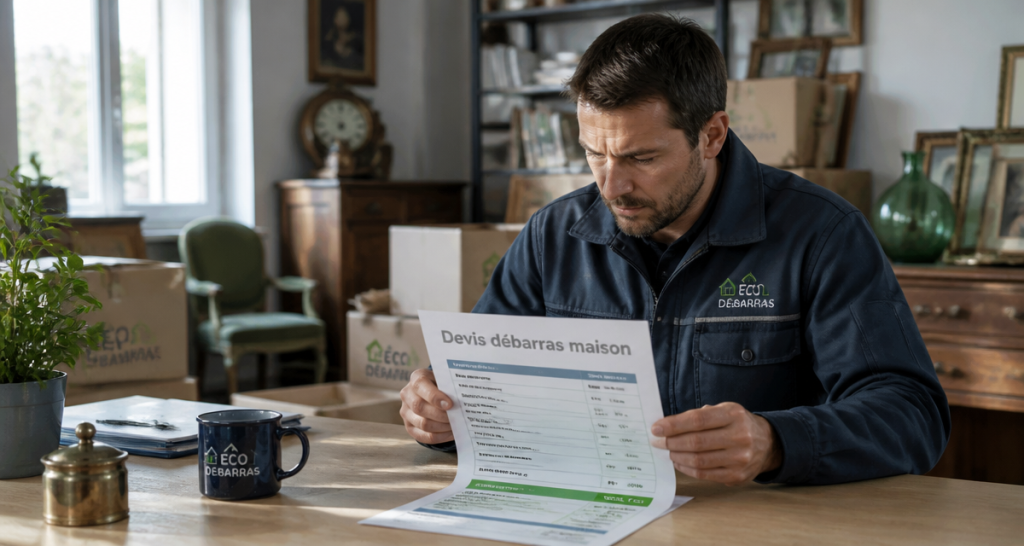exemple devis débarras maison technicien examine devis