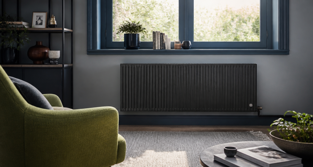 radiateur à inertie comparatif fonte anthracite sous fenêtre