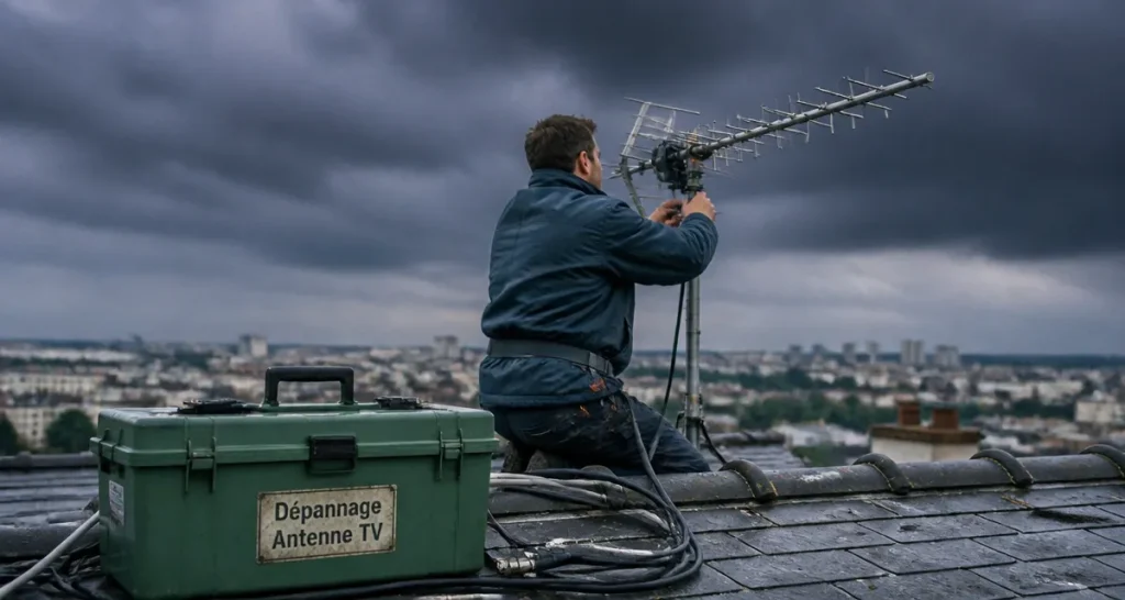 dépannage antenne tv technicien ajuste antenne
