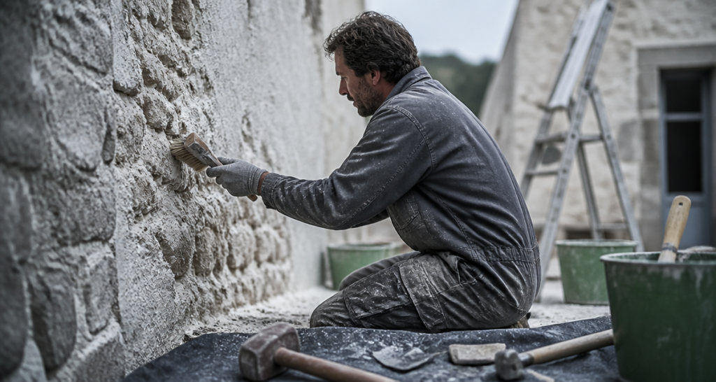 enduit pierre vue artisan mur ancien