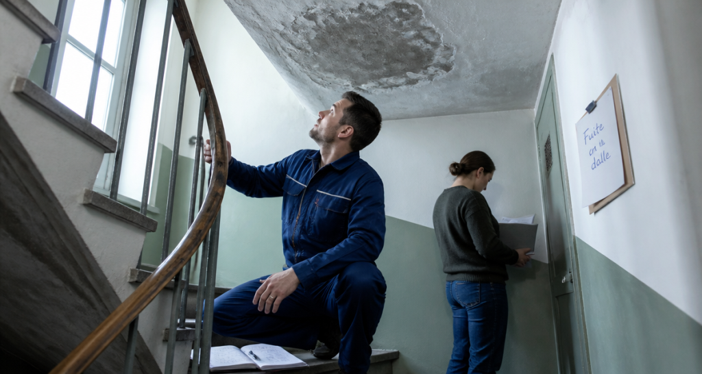 fuite en dalle qui est responsable plafond immeuble