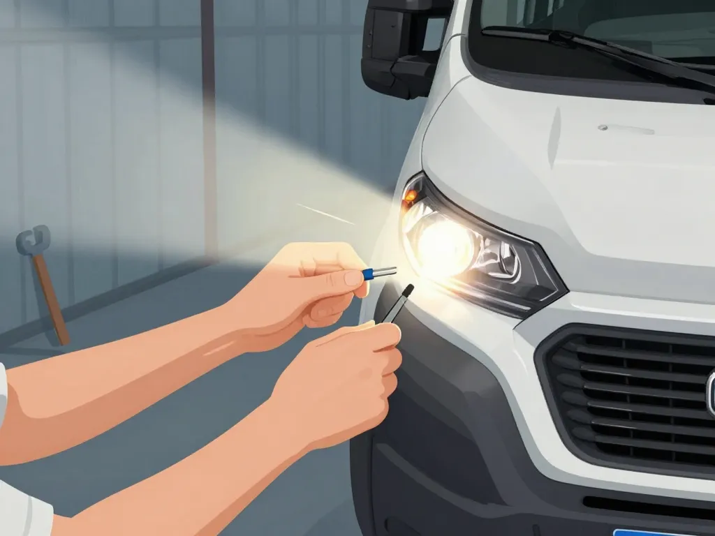 ajustement reglage de la hauteur des phares manuellement sur fiat ducato gros plan