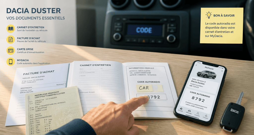 code autoradio dacia duster sur carnet et smartphone