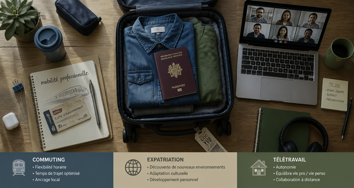 commuting def, bureau partagé, expatriation, télétravail