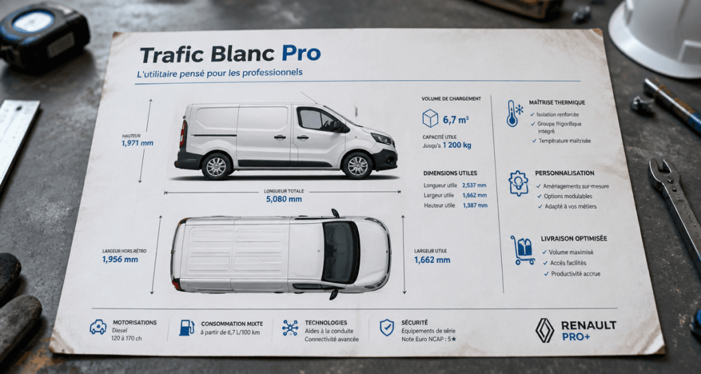 schéma trafic blanc Renault vue profil et dessus