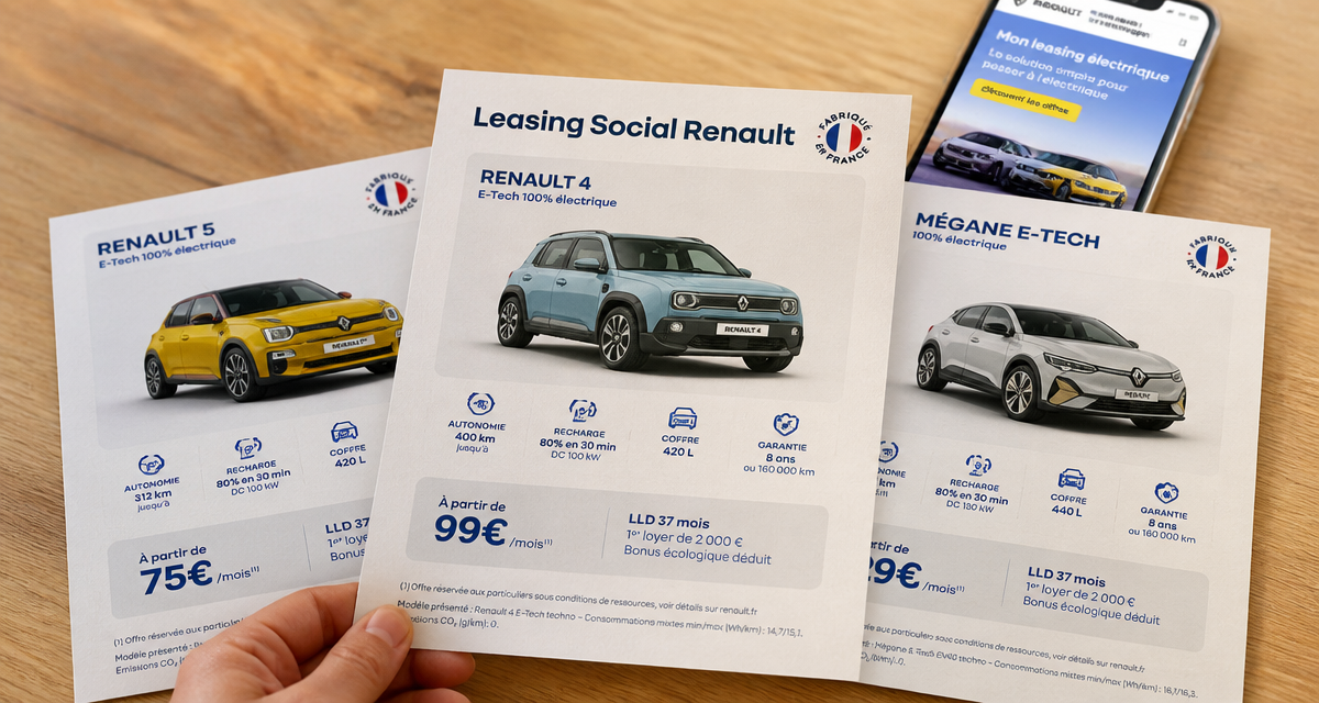 leasing social voiture renault trois modèles électriques sur fiche technique