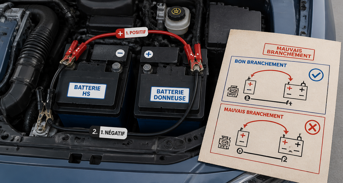 Mauvais branchement câble démarrage sur batterie voiture