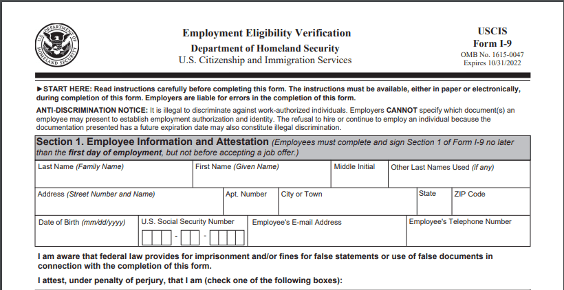 A New Version of the I-9 Form is Available