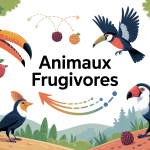 Illustration animaux frugivores dont le regime alimentaire est constitue de fruits, dispersion des graines