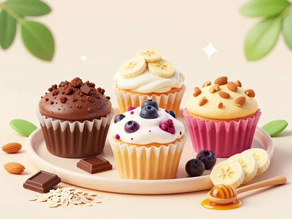 Assortiment de cupcake healthy banane chocolat et fruits rouges