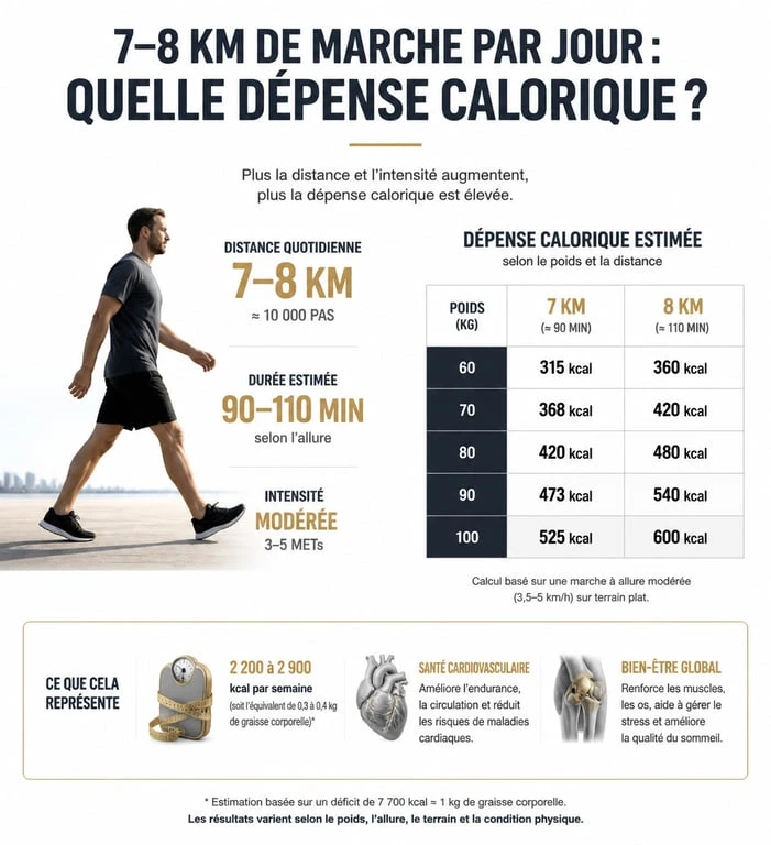 Infographie sur la perte de poids et la marche : combien de km par jour pour maigrir efficacement