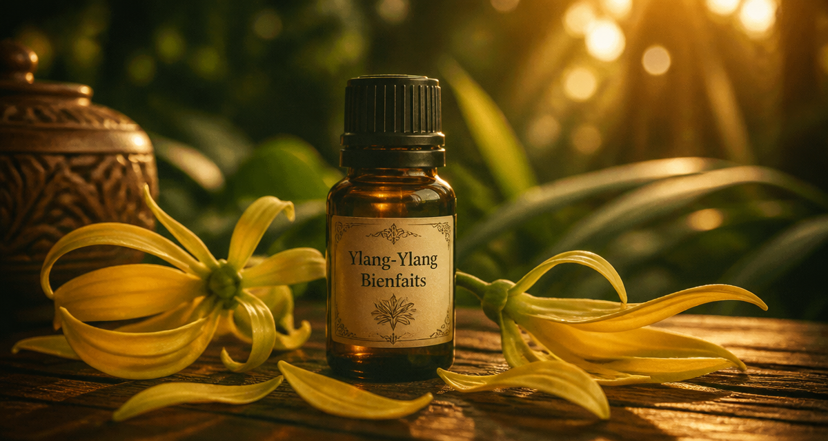 huile essentielle ylang ylang bienfaits flacon fleurs