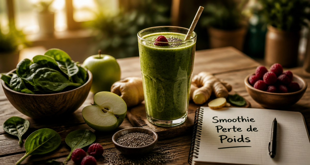 smoothie perte de poids vert avec épinards pomme framboises
