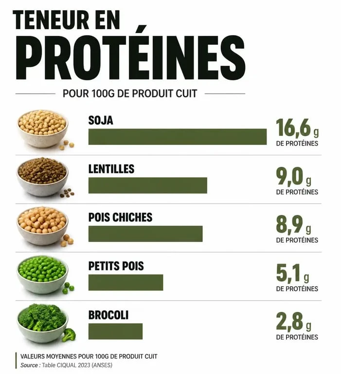 Infographie comparative des légumes riches en protéines pour une alimentation équilibrée