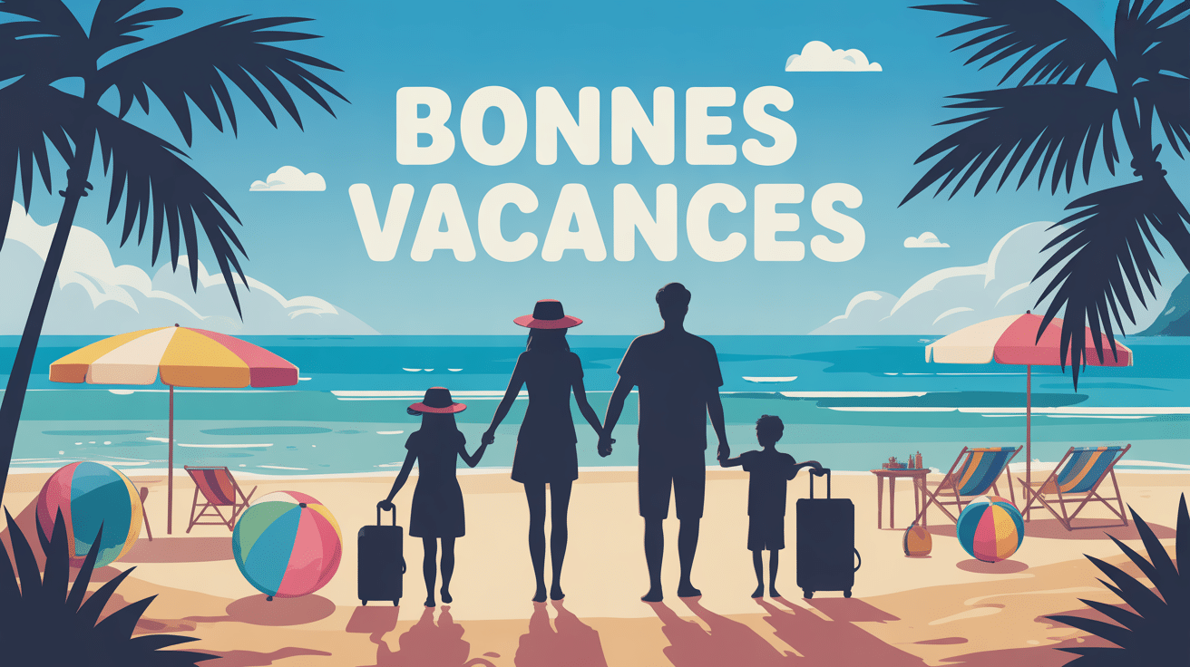 Famille silhouette plage bonnes vacances été