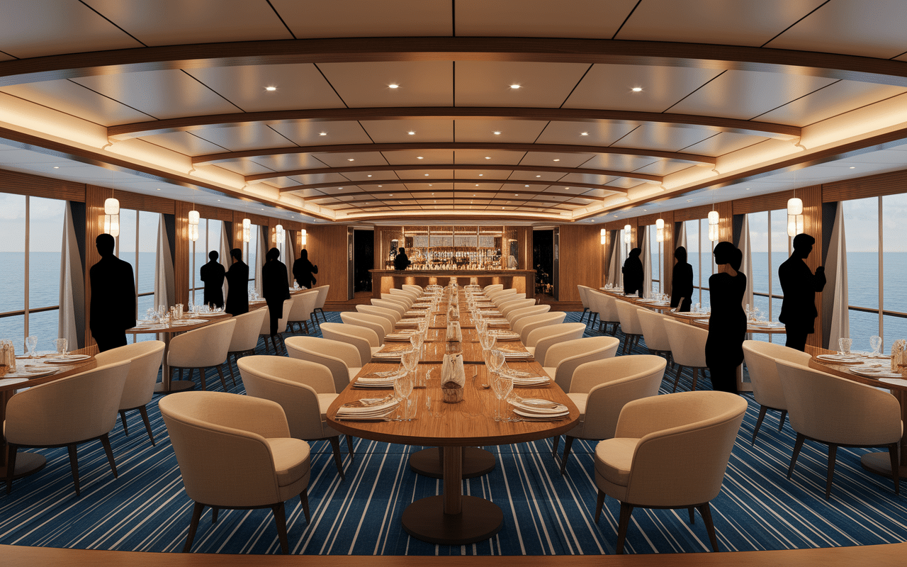 Interieur luxueux navire CFC croisiere avec restaurant bar salon