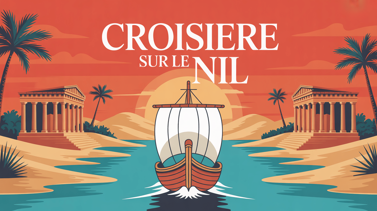 bateau de croisiere sur le nil avec temples antiques coucher de soleil