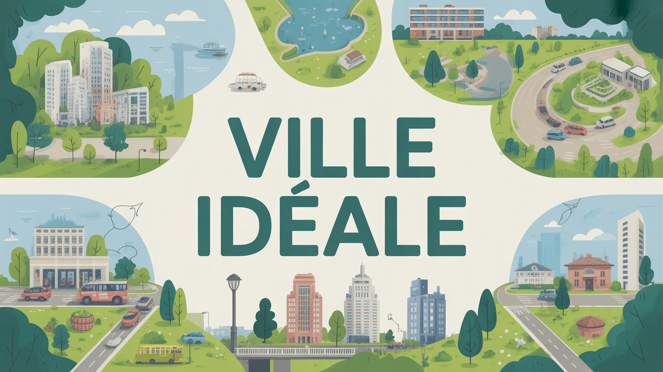 Illustration moderne de ville ideale avec espaces verts et transports