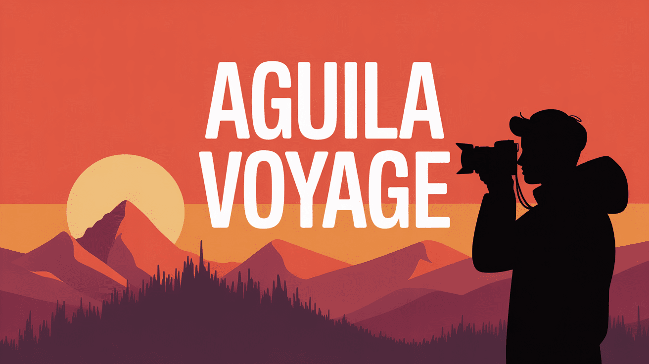 Illustration stylisée photographe et paysage montagneux avec Aguila Voyage