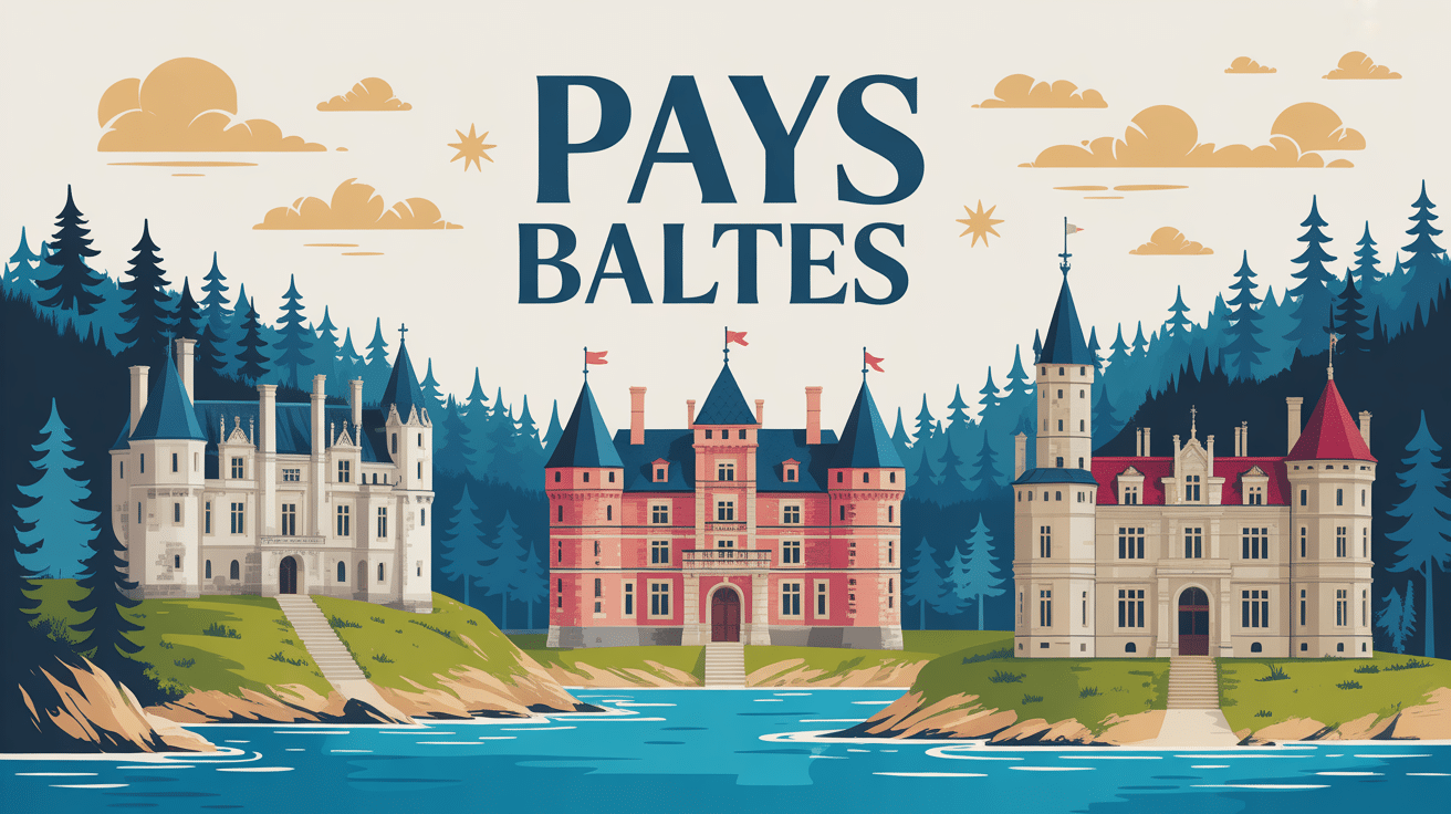 illustration chateaux mediévaux pays baltes mer sable