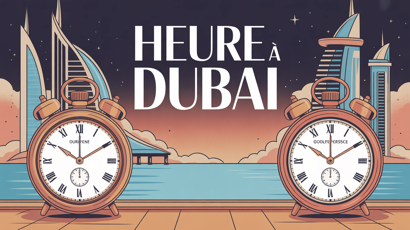 Illustration de deux horloges avec heure dubai et heure europeenne