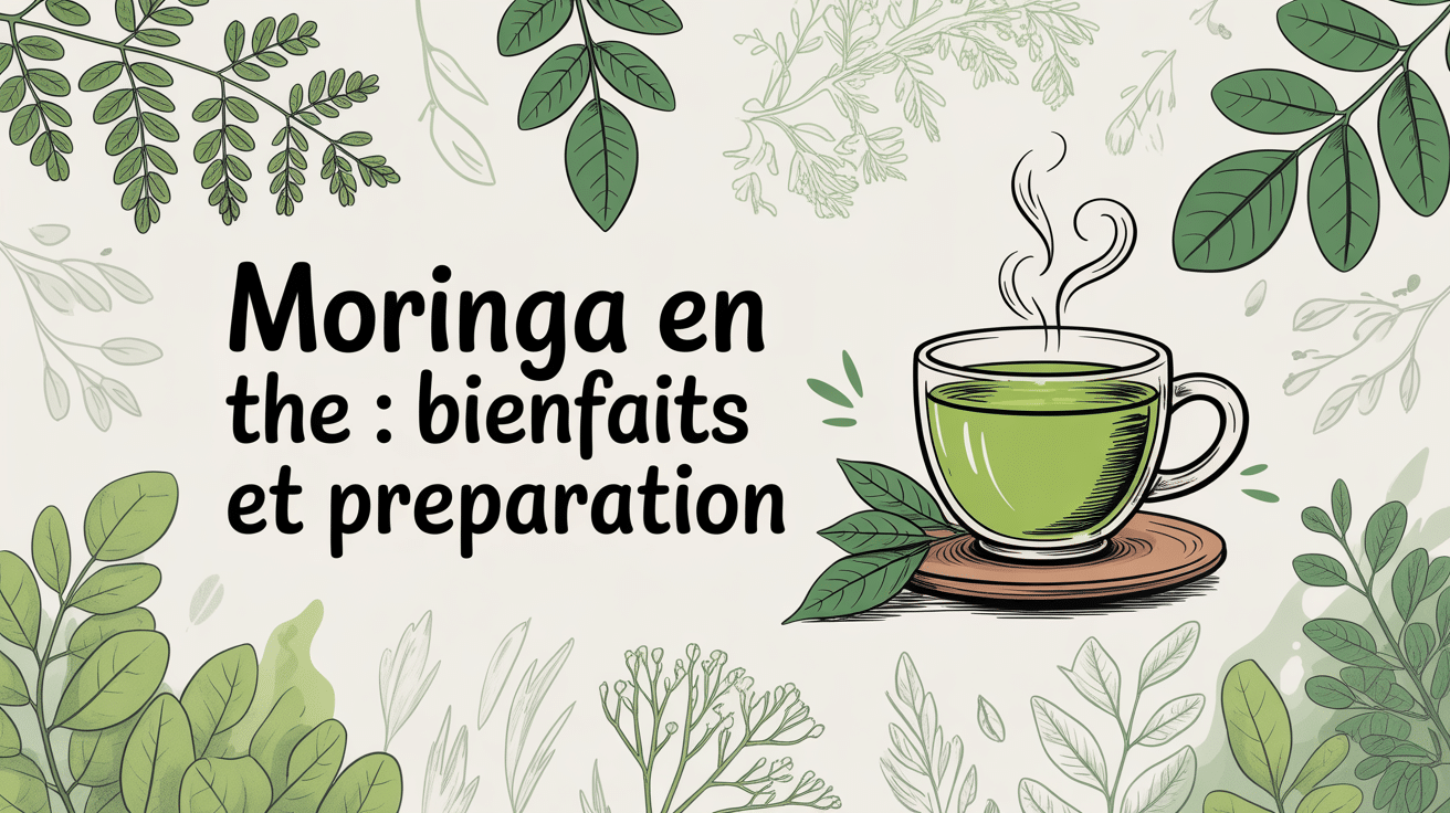 tasse the infusion verte avec feuilles moringa fraiches seches