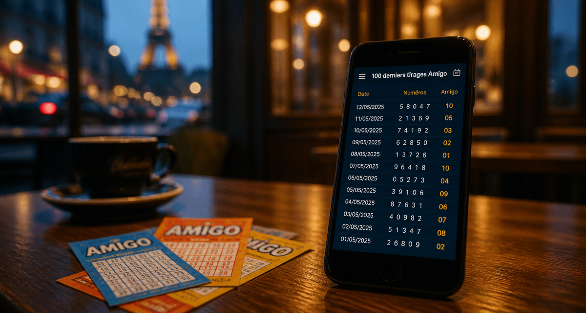 Les 100 derniers tirages Amigo sur smartphone dans un café