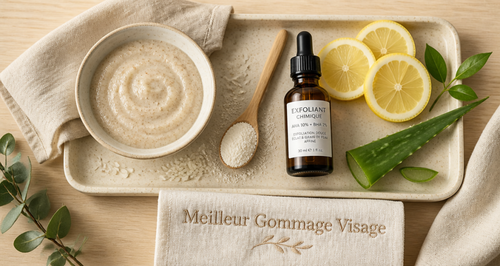 Meilleur gommage visage sur plateau salle de bain élégant