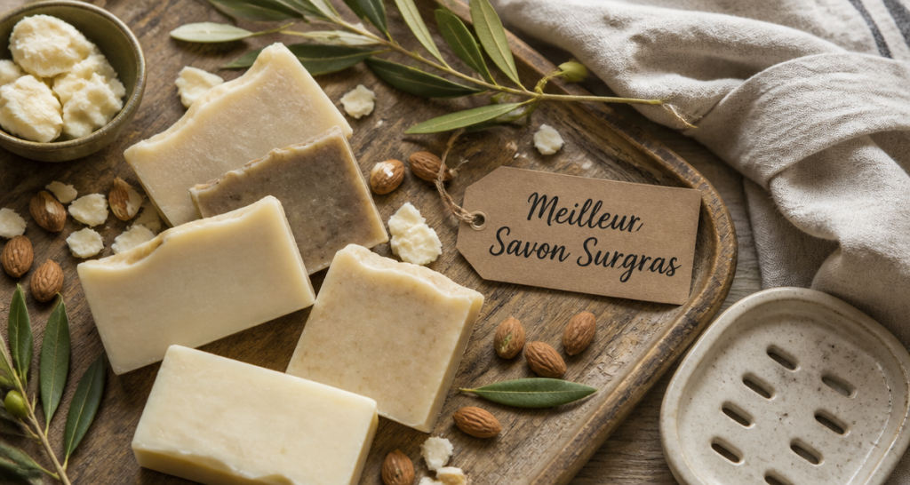 meilleur savon surgras artisanal sur plateau bois