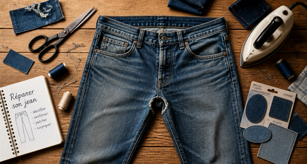 réparer un trou dans un jean sans machine à coudre avec outils