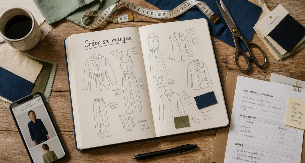 Créer sa marque de vetement croquis et tissus