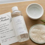 eau micellaire meilleure sur table avec ingrédients naturels