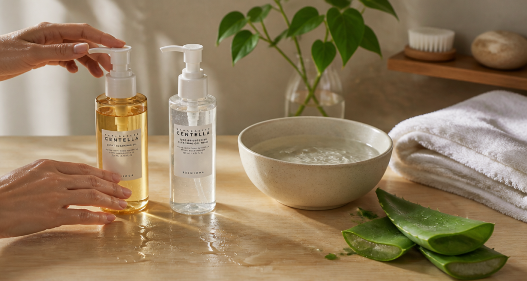 meilleur nettoyant visage sur table de salle de bain
