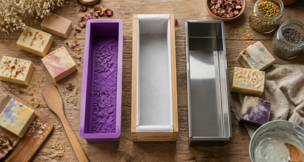moule pour savon silicone bois inox sur table