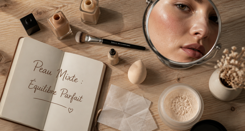 peau mixte quel fond de teint flatlay produits