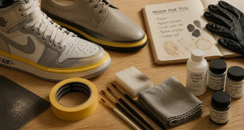 Peindre des chaussures : ruban, pinceaux et vernis pour éviter les craquelures