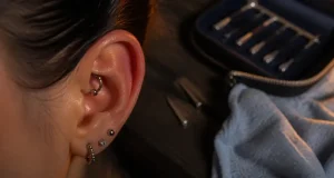 Piercing rook signification : gros plan oreille avec piercing rook