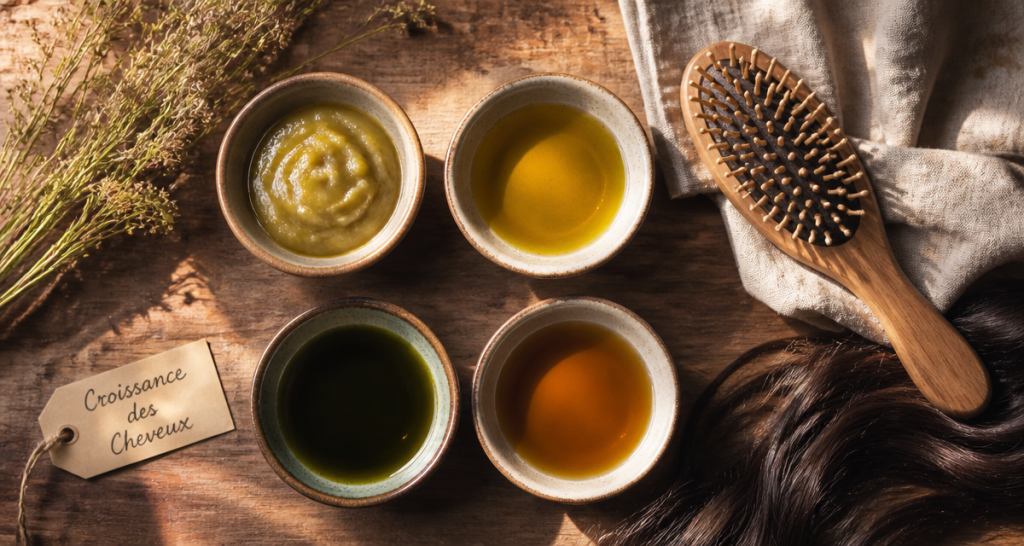 quelle huile fait pousser les cheveux bols huiles végétales brosse