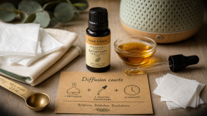 Bienfaits du ravintsara : flacon et huile, confort respiratoire et usage cutané