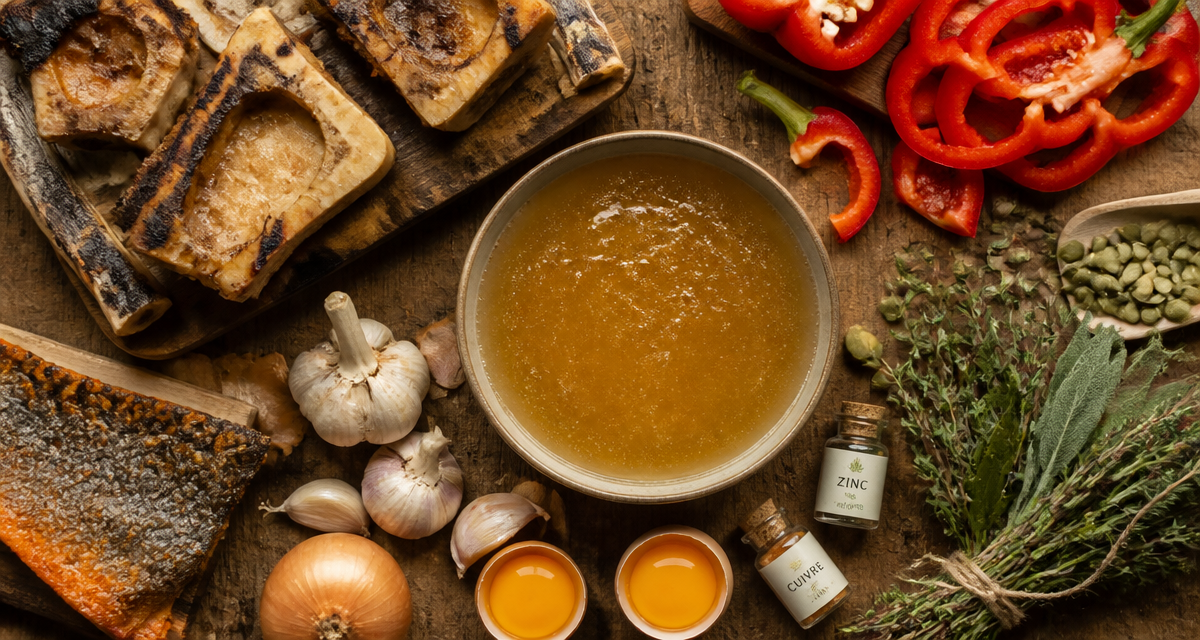 aliment riche en collagene bouillon os saumon oeuf