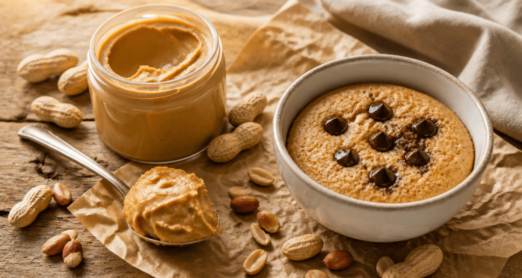 calorie beurre de cacahuete et bowlcake sur table