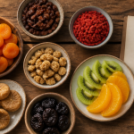 Les fruits riches en fer en bols sur table